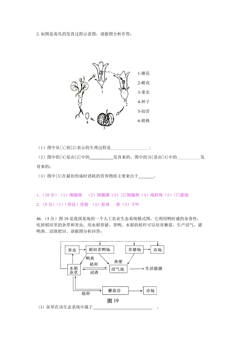 2009-2010学年度 丕介中学初一生物期末测试题_第3页