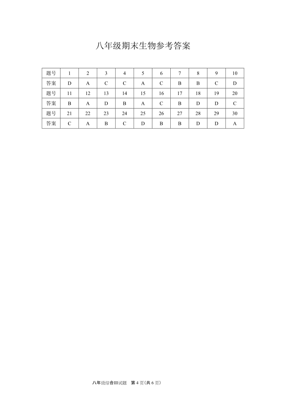 苏教版八年级生物第一学期期末试卷附答案_第4页
