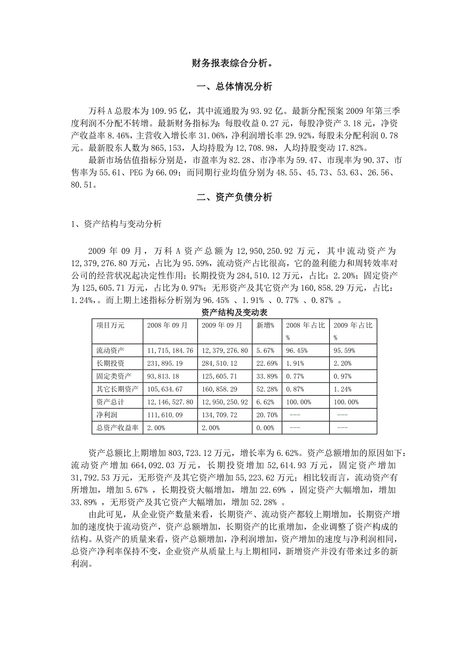 电大财务报表分析-万科财务报表综合分析_第1页