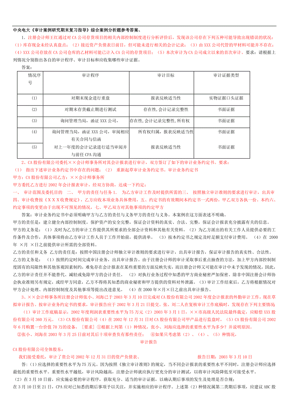 电大《审计案例研究期末复习指导》综合案例分析题参考答案_第1页