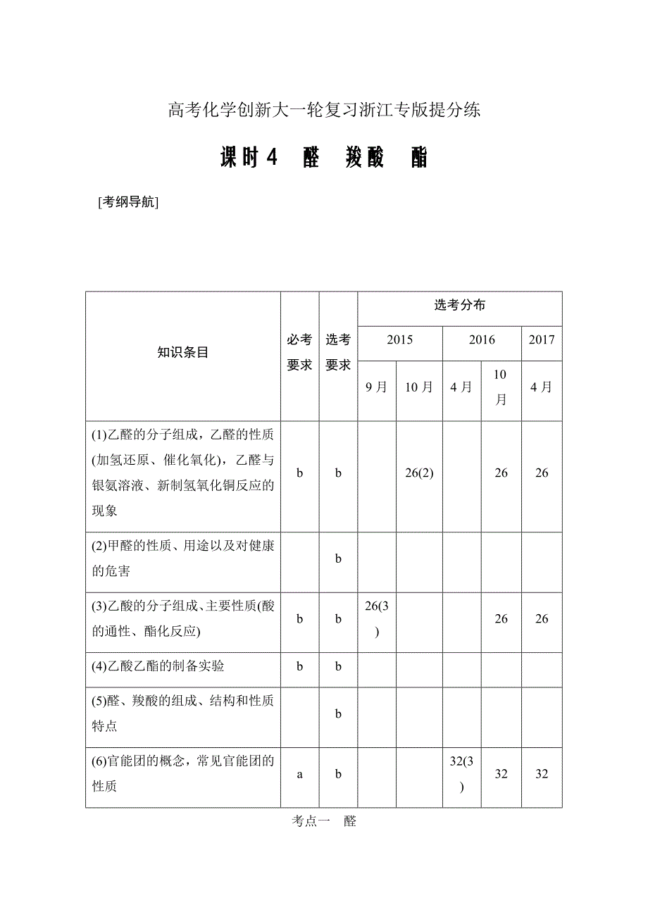 2019版高考化学创新大一轮复习浙江专版文档---高考专题10有机化学课时4_第1页