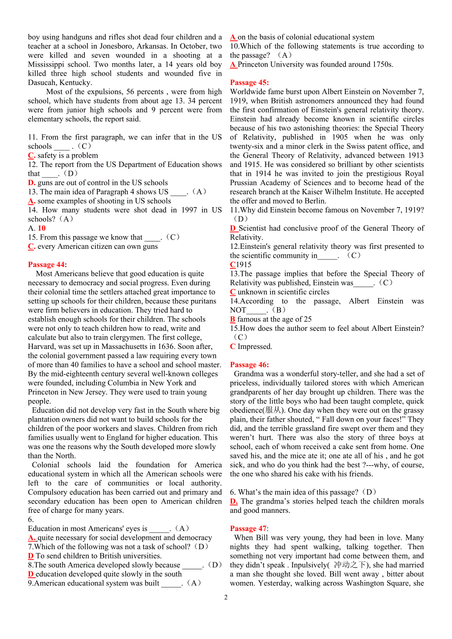 电大《大学英语B》阅读理解（精练版）_第2页