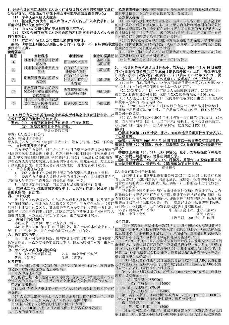 电大《审计案例研究》单项及综合案例分析题(含答案)_第5页