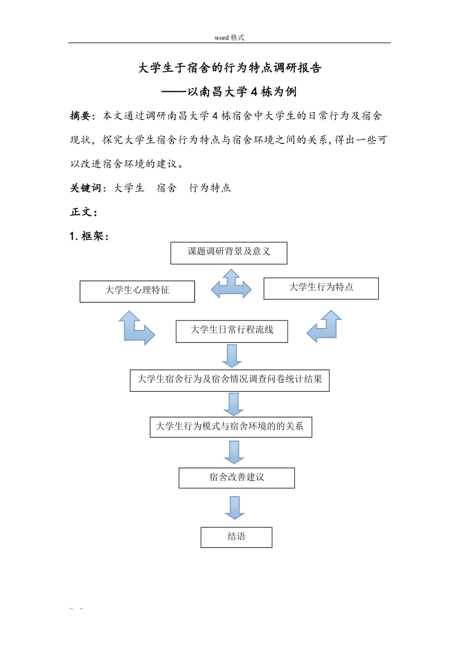 大学生与宿舍的行为模式特点调研报告书_第1页