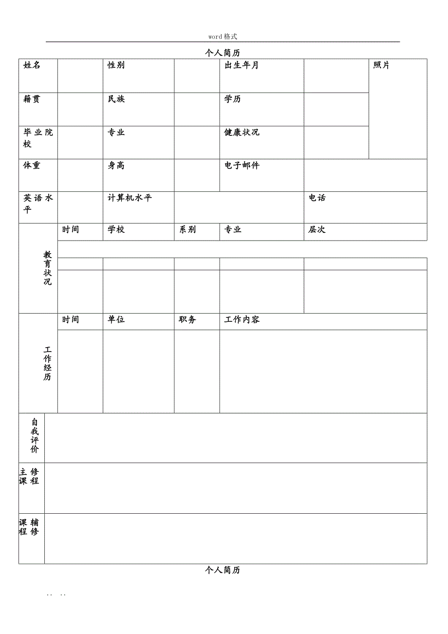 个人标准简历表格27587_第4页