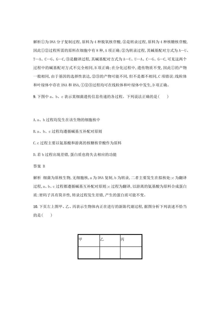 2020版新人教版高考生物一轮复习考点规范练20基因的表达含解析新人教版08_第5页