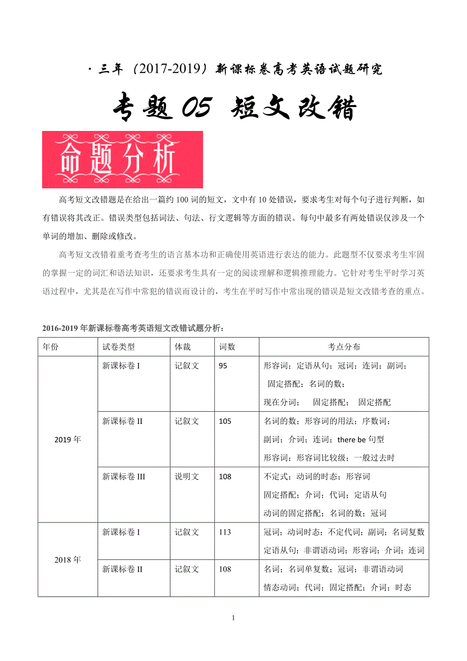 2017-2019新课标卷短文改错_第1页