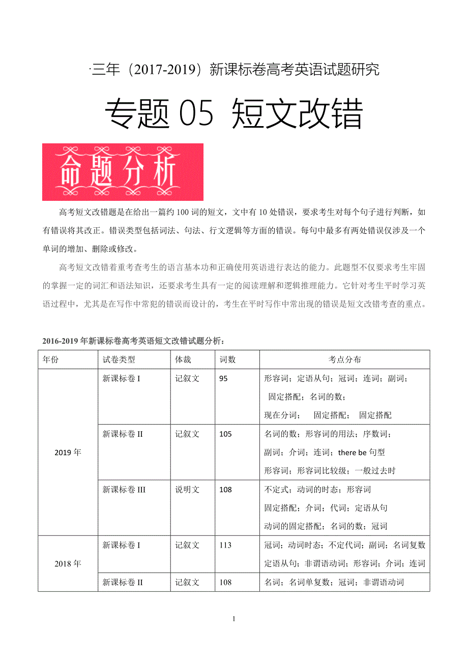 2017-2019年新课标卷短文改错_第1页