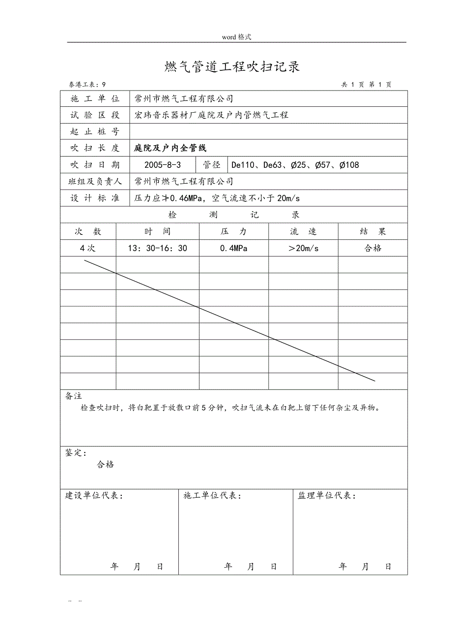 燃气管道工程吹扫记录文本_第4页