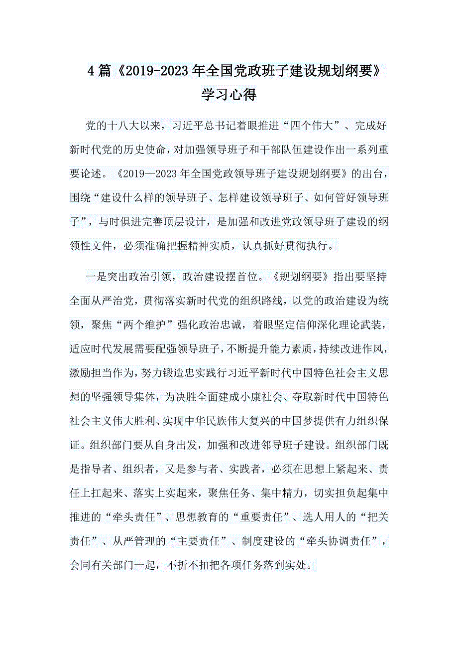 4篇《2019-2023年全国党政班子建设规划纲要》学习心得_第1页