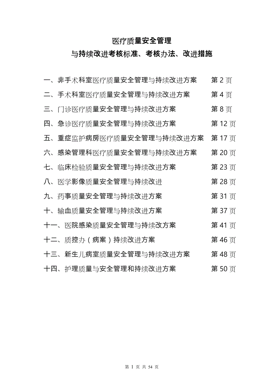 2016医疗质量安全管理与持续改进考核标准、考核办法、改进措施_第1页