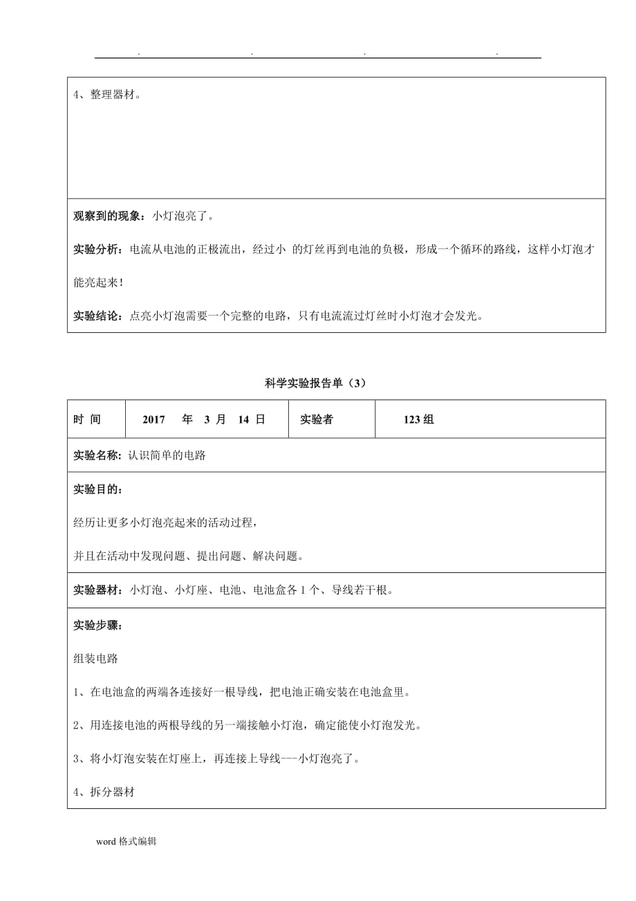 教科版小学四年级科学（下册）实验报告单_第2页