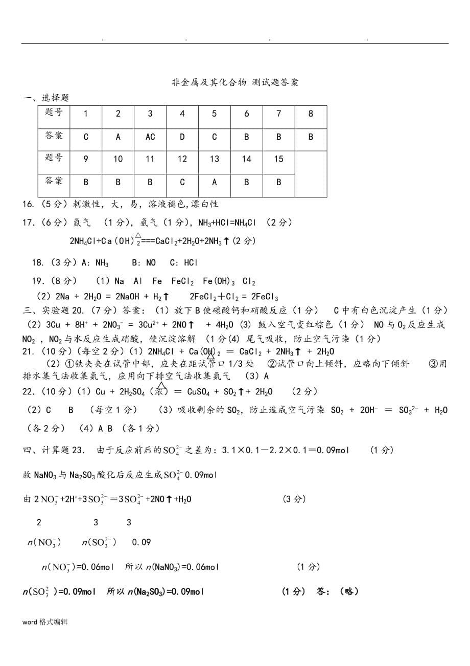 高中三年级化学第一轮复习试题___非金属和化合物_第5页