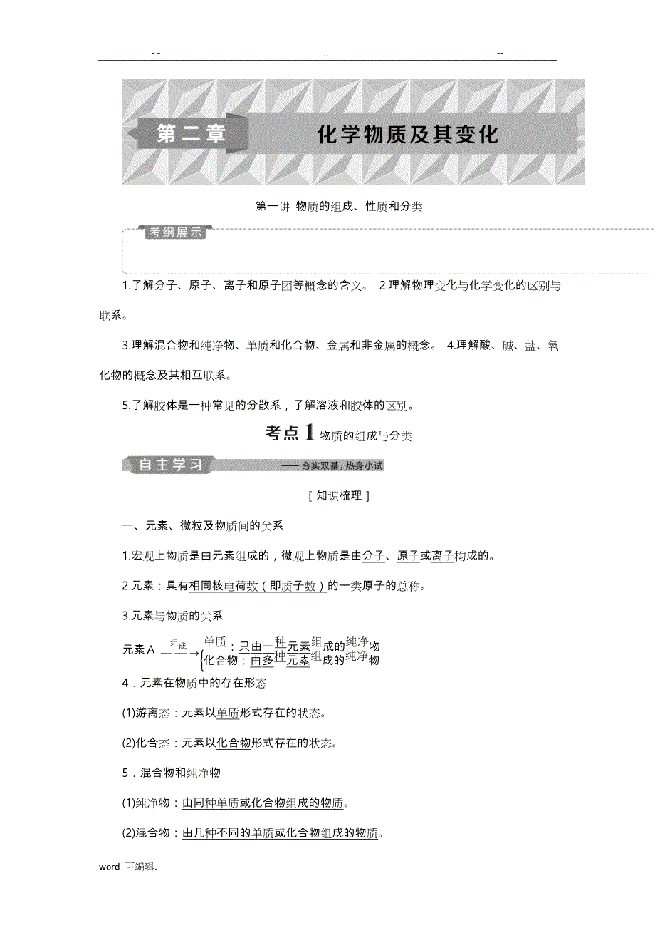 2019年新优化高考化学一轮(全国通用版)精致讲义_物质的组成、性质和分类_第1页