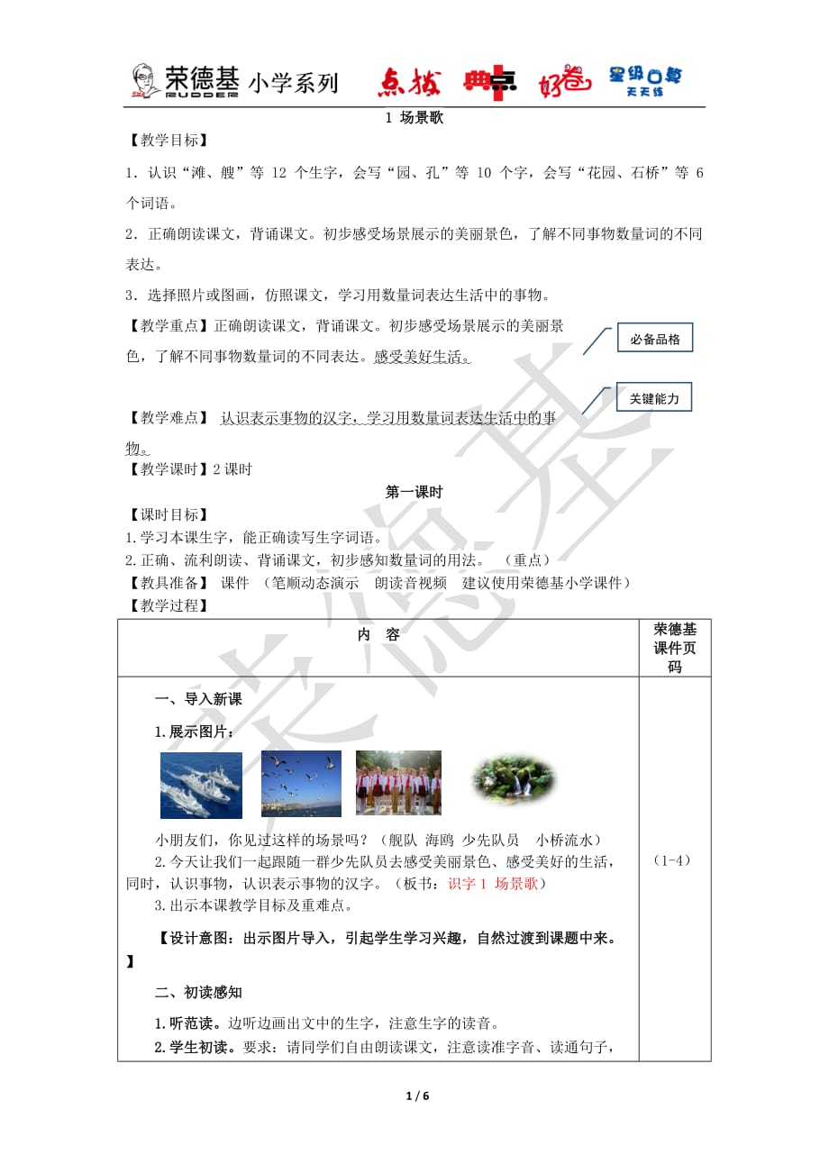 部编版二年级上册语文期末复习 识字1 场景歌（教案）_第1页