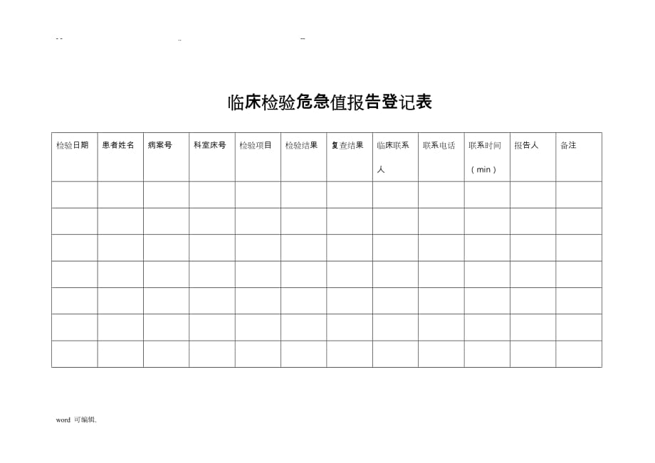 临床检验危急值报告登记表格模板_第1页