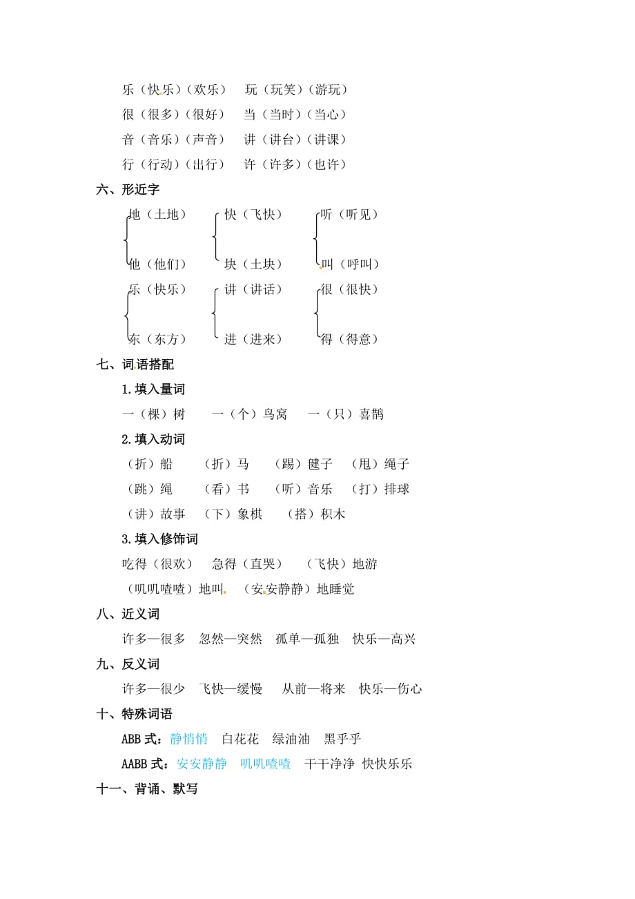 一年级下册语文素材－单元知识梳理第三单元复习重点｜人教（部编版）_第2页