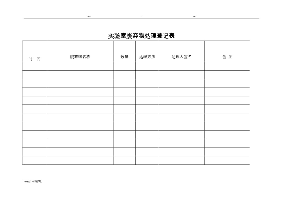 实验室废弃物处理登记表格模板_第1页