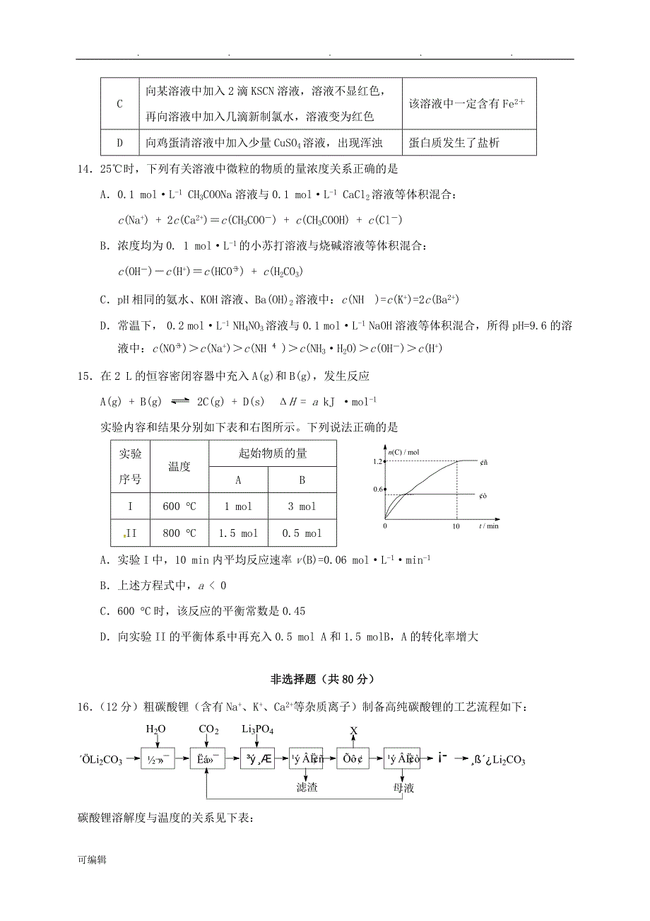 高三化学上学期入学考试题_第4页