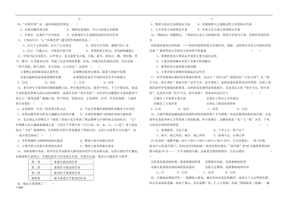 高中政治生活与哲学模块检测试题必修4(1)_第2页