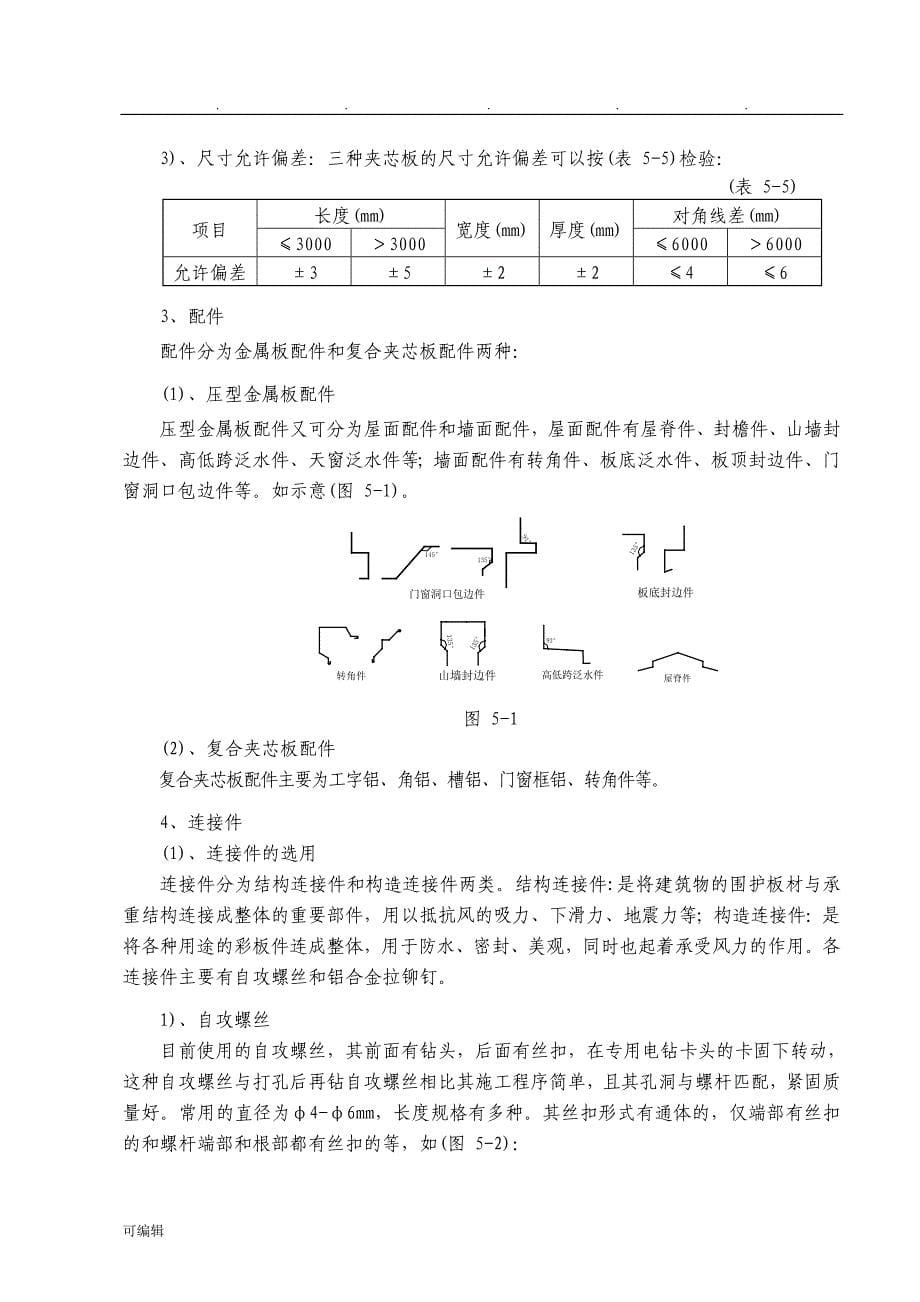 钢筋结构屋面板、墙面板作业指导书施工工艺规程完整_第5页