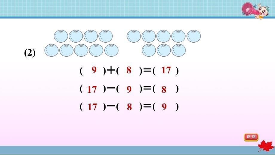 青岛版小学数学 一年级下册 《第一单元 20以内的退位减法：1.4 十几减8、7的退位减法的练习》练习课件PPT_第5页