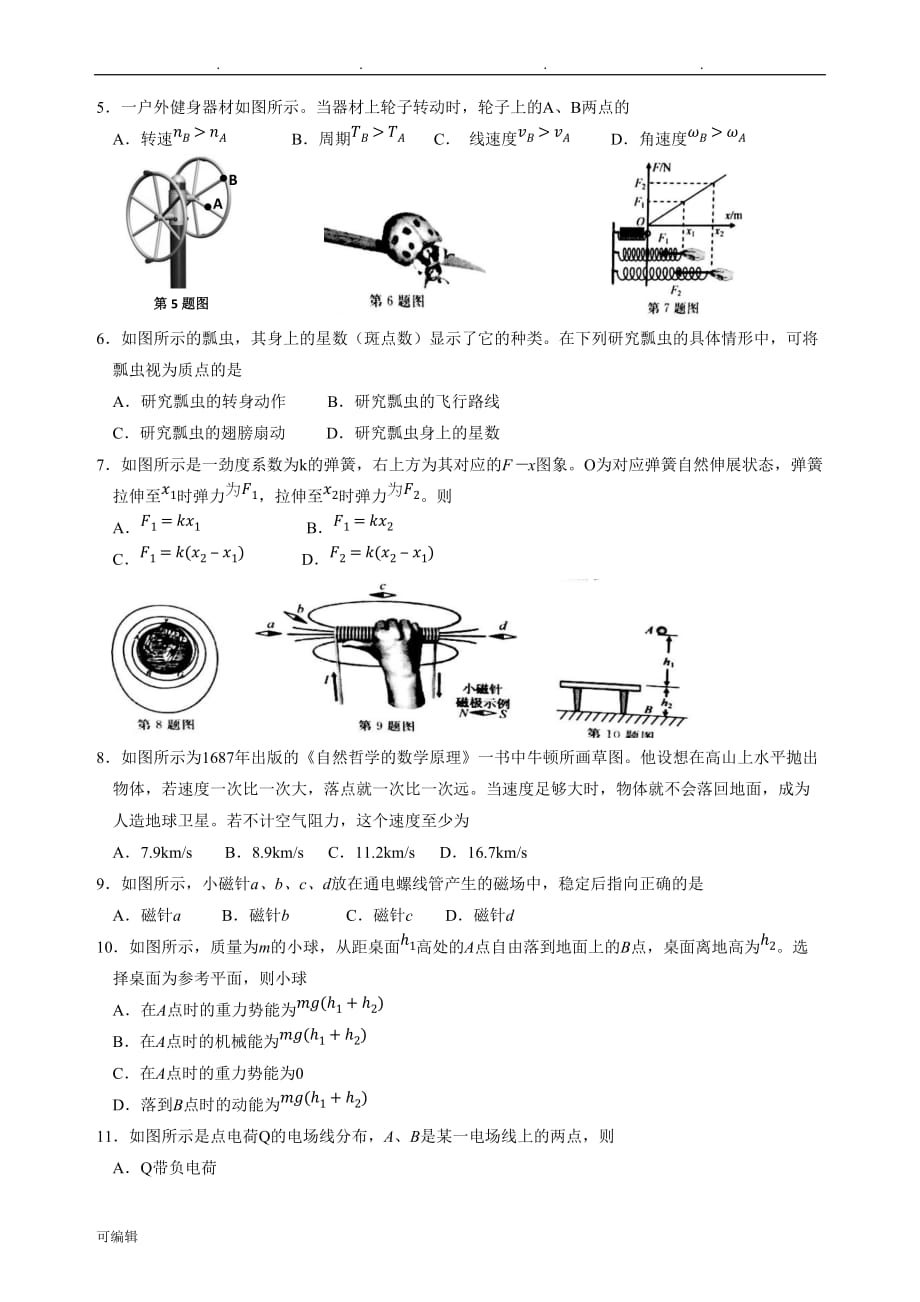 2018.6浙江省学考物理试卷与参考题答案_第2页