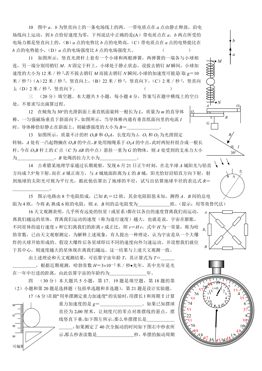 历年上海市物理高考试卷1999_2016_第4页