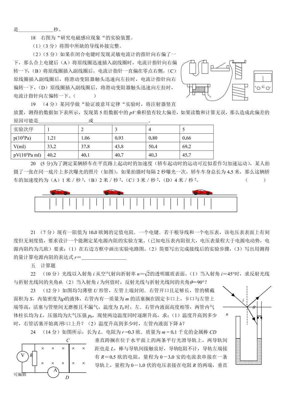 历年上海市物理高考试卷1999_2016_第5页