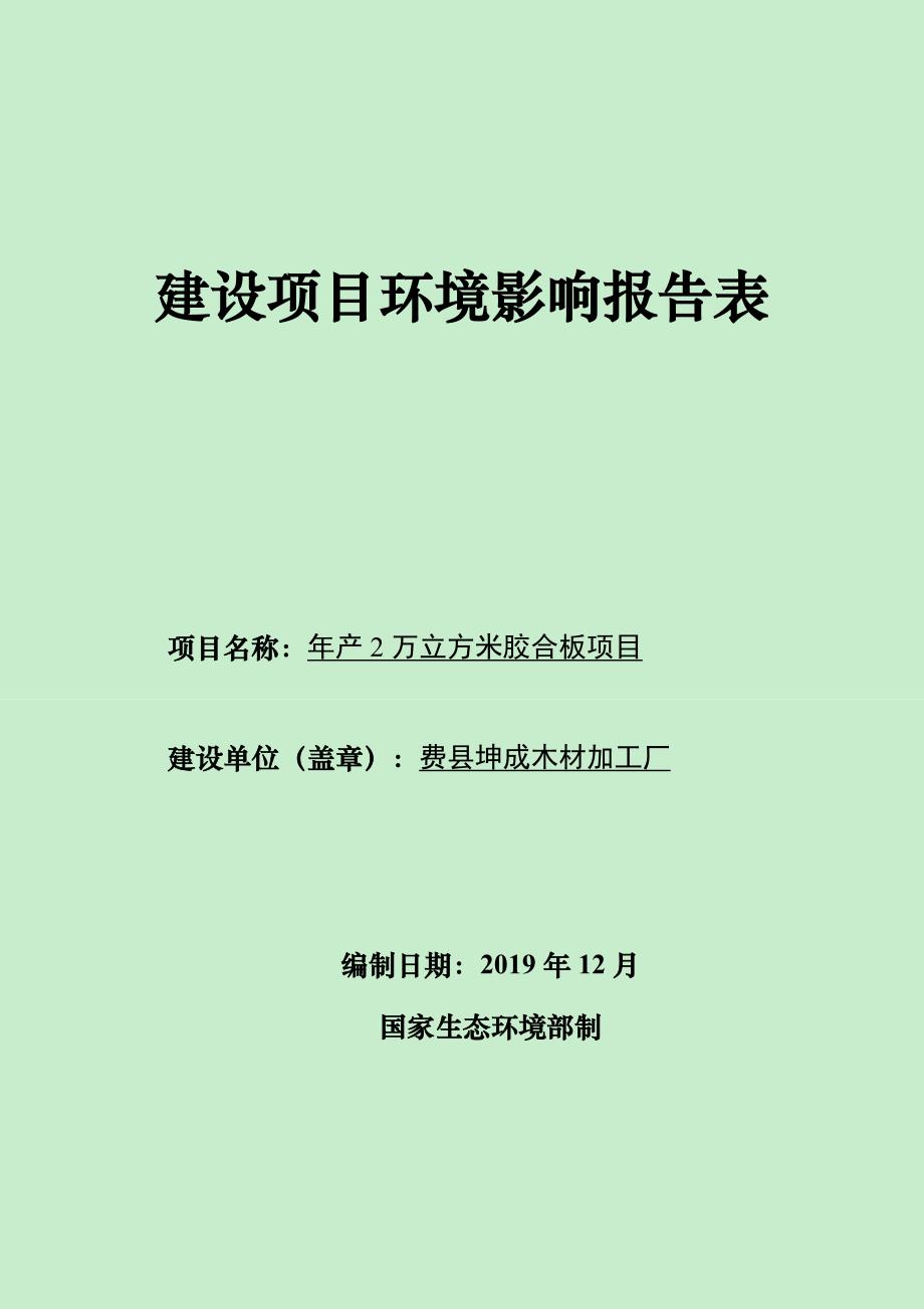 费县坤成木材加工厂年产2万立方米胶合板项目环评报告表_第1页