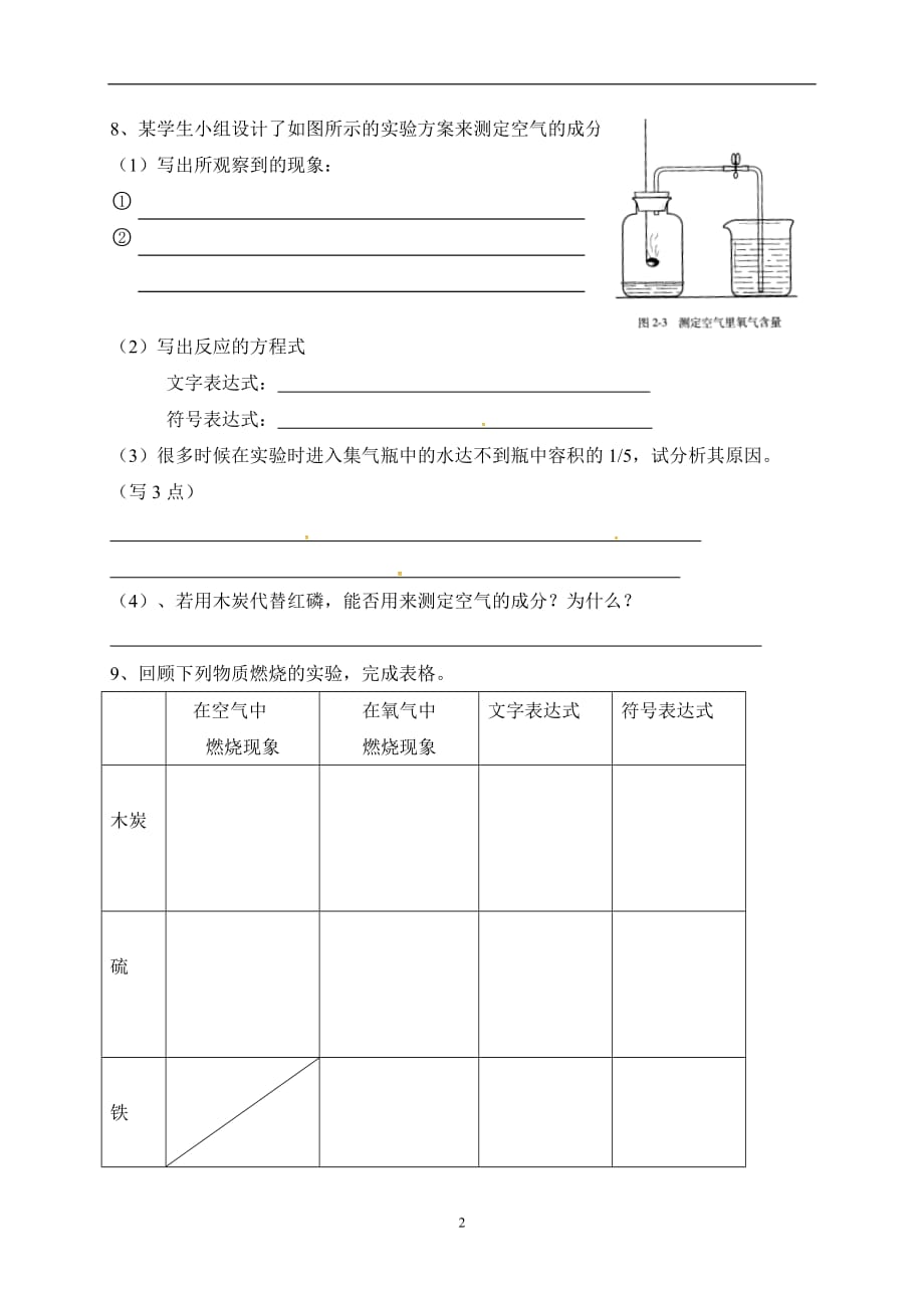 广东省中山大学附属中学三水实验学校2017届九年级上学期化学第三周周末作业（无答案）.doc_第2页