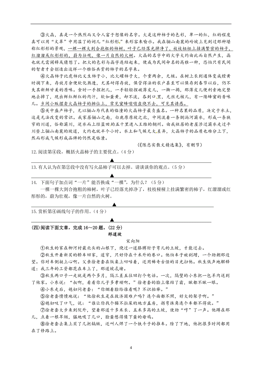 江苏省洪泽县黄集中学201届届九年级下学期第二次模拟考试语文试题.doc_第4页