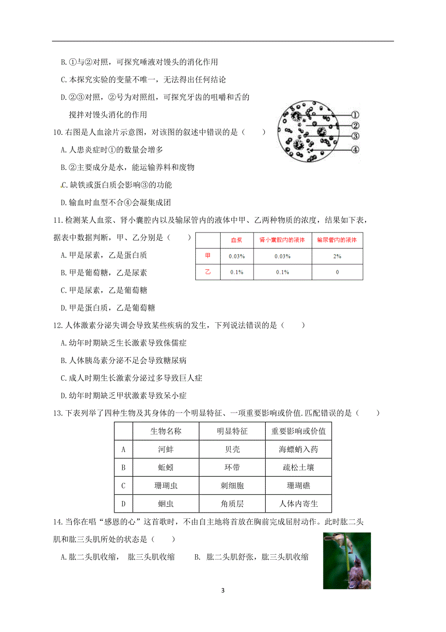 山东省临沭县青云镇中心中学2018届九年级一轮复习验收检测生物试题.doc_第3页