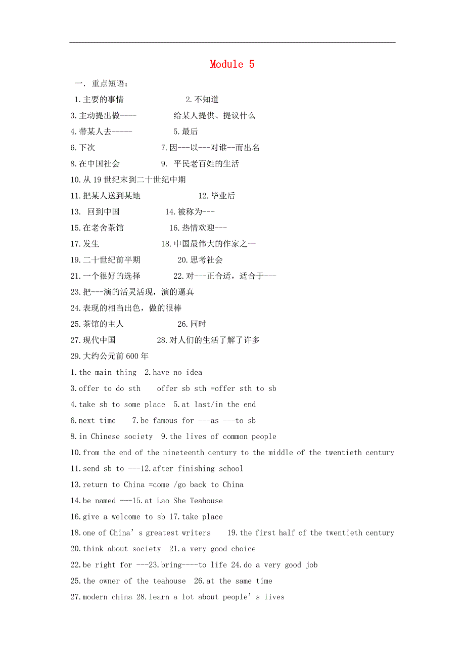 外研版八年级英语上册初二Module5LaoShe'sTeahouse知识点归纳总结_第1页