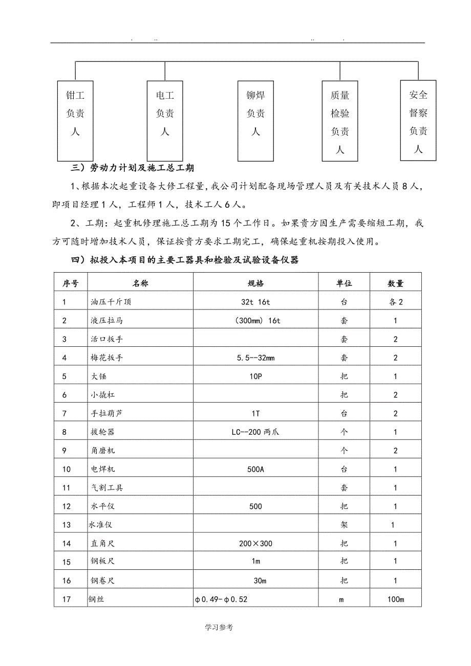 双梁抓斗桥式起重机大修工程施工设计方案_第5页