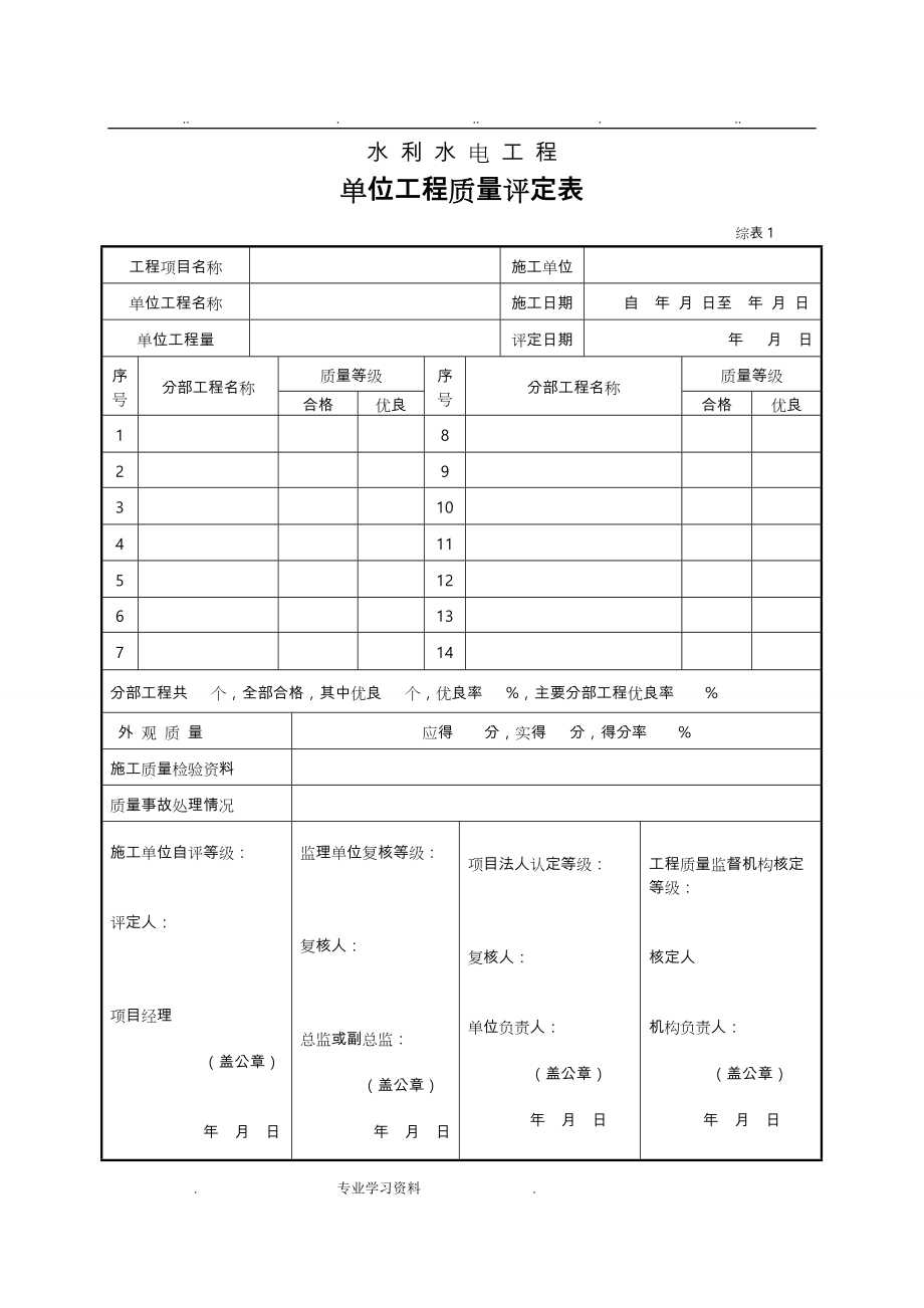 水利工程施工质量评定表_2012新版_第2页