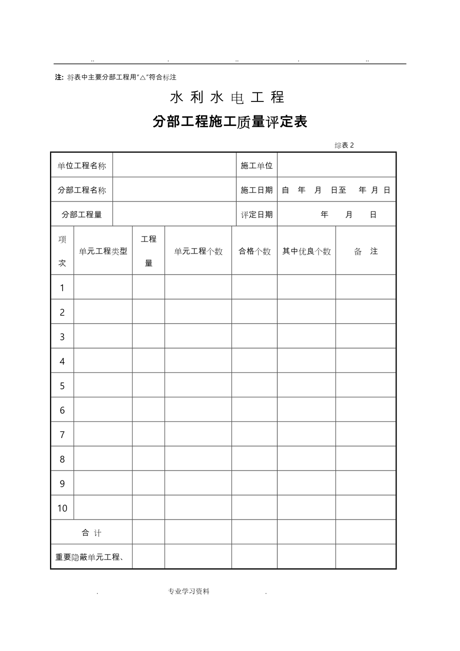 水利工程施工质量评定表_2012新版_第3页