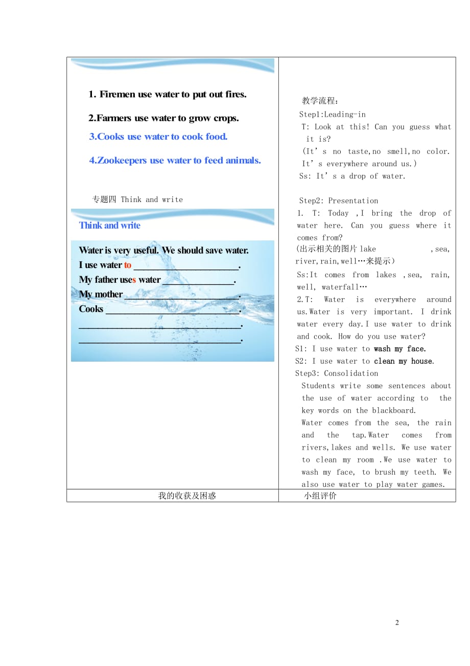 牛津上海版五年级英语上册Module4ThenaturalworldUnit11Water教案_第2页