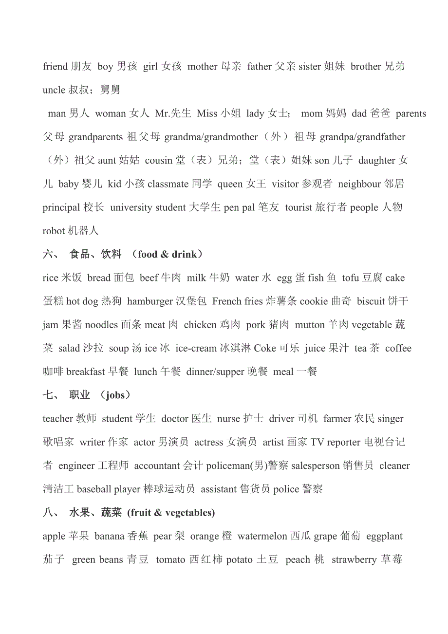 日常生活英语单词大全+英文符号解说大全+小学阶段英语单词分类大全_第2页