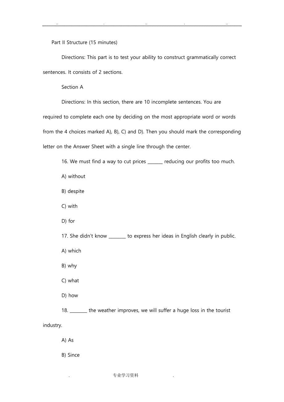 2012年6月大学英语三级考试B级真题版_第5页
