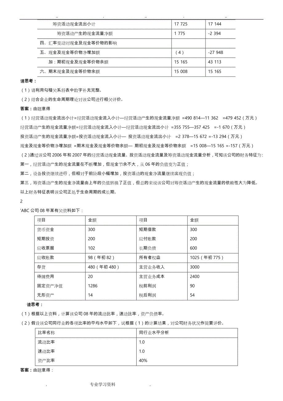 财务报表分析案例复习试题和答案_第2页