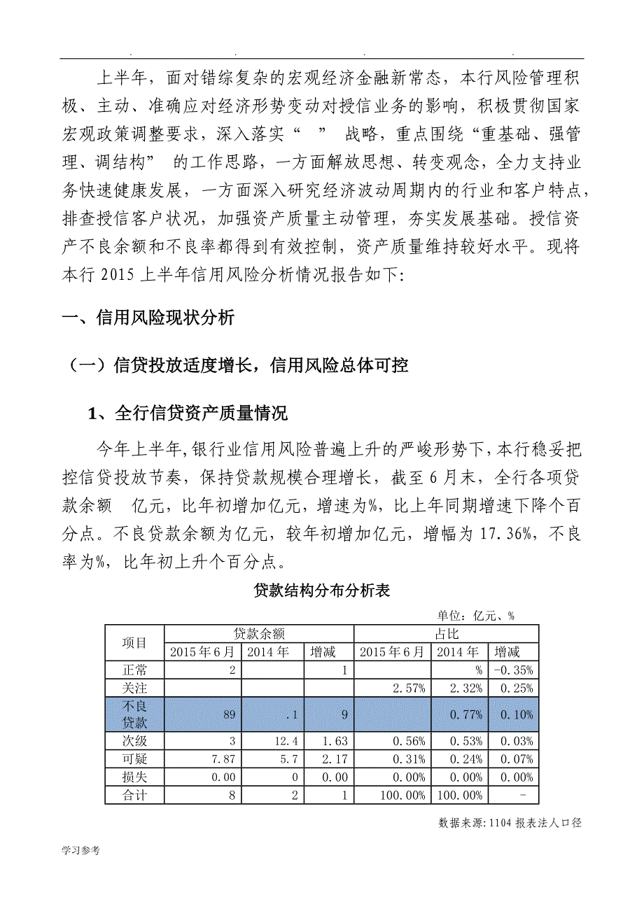 某上市商业银行2015上半年信用风险分析报告__副本_第3页