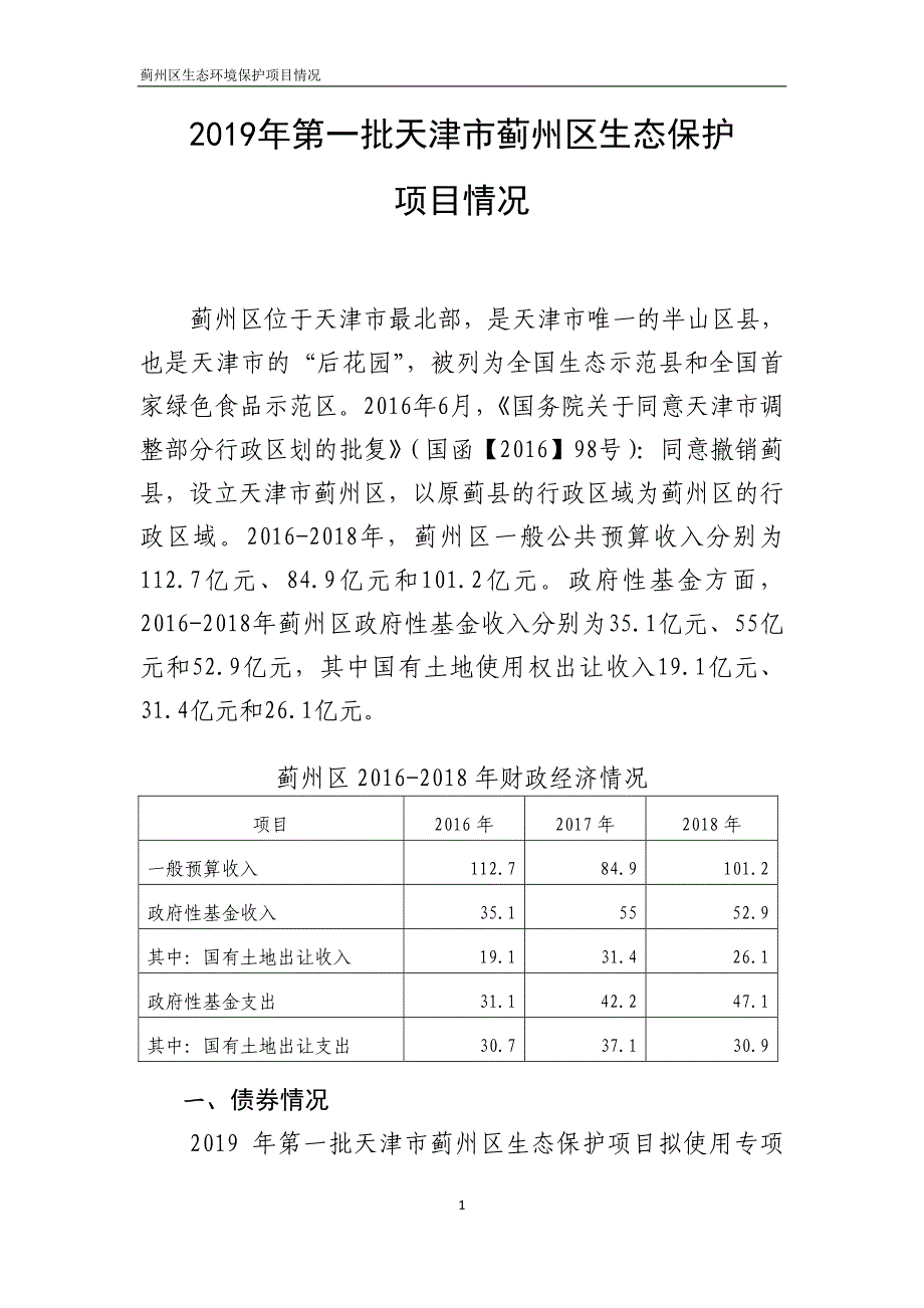 2019年第一批天津蓟州区生态保护项目情况_第1页