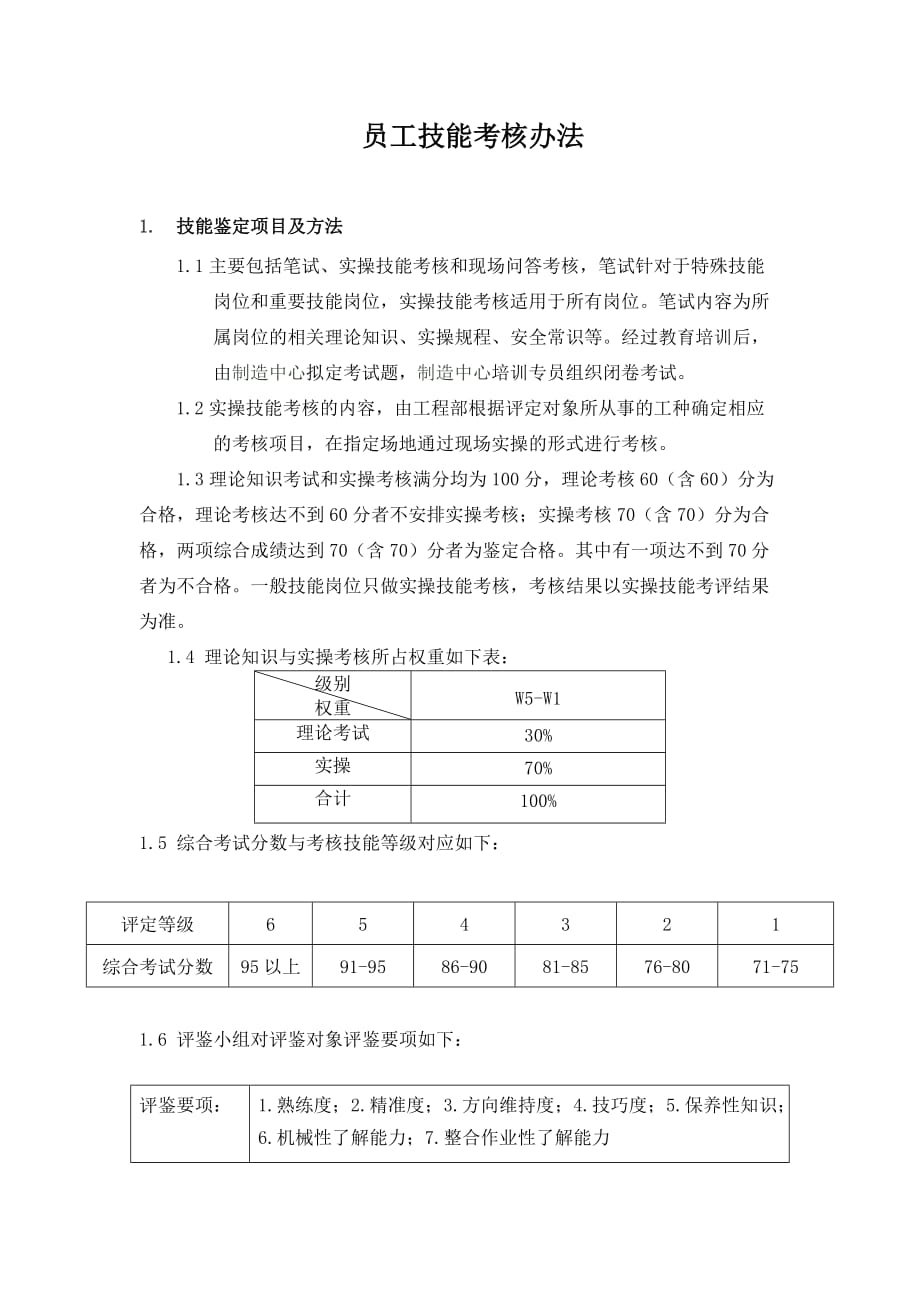 员工技能等级评定考核办法.精品文档_第1页