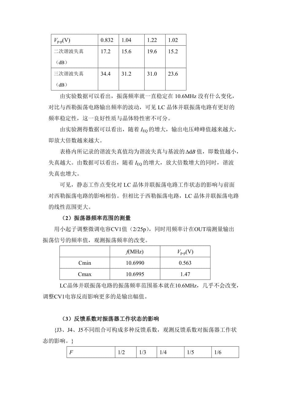 高频报告四 lc、晶体正弦波振荡电路实验_第5页