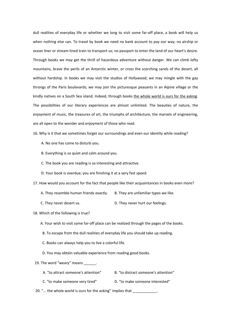 北京市崇文区2015高考英语阅读理解一轮基础训练（5）及答案_第4页