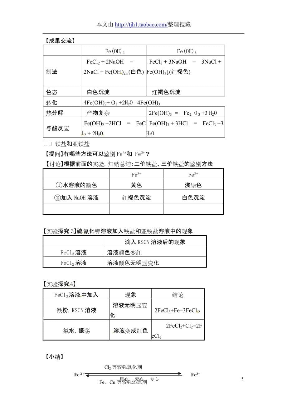 高中化学 铁的重要化合物教案 新人教版必修1_第5页