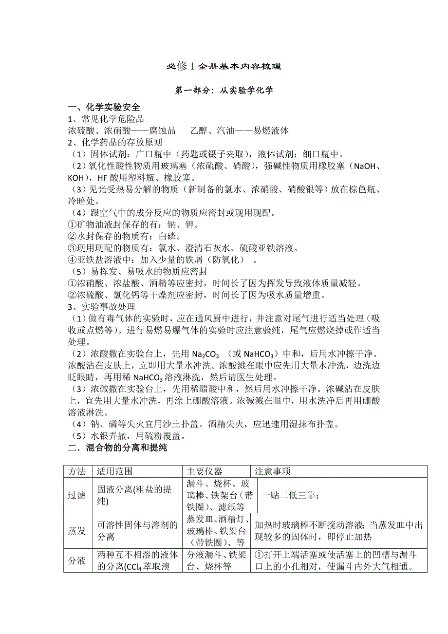 高中化学必修一知识归纳_第1页