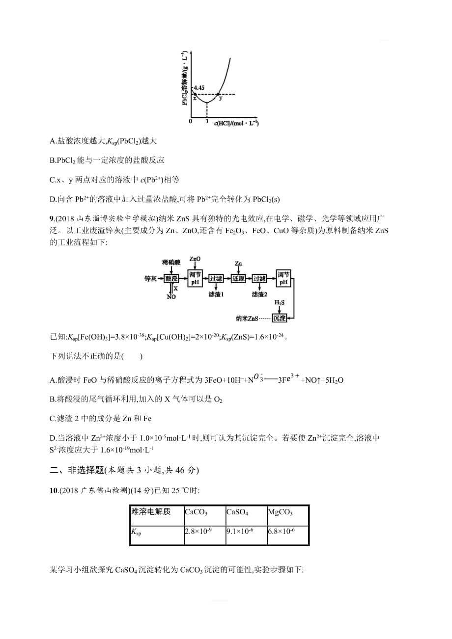 2020高考化学新提分大一轮江苏专用精练：课时规范练25　难溶电解质的沉淀溶解平衡含解析_第3页