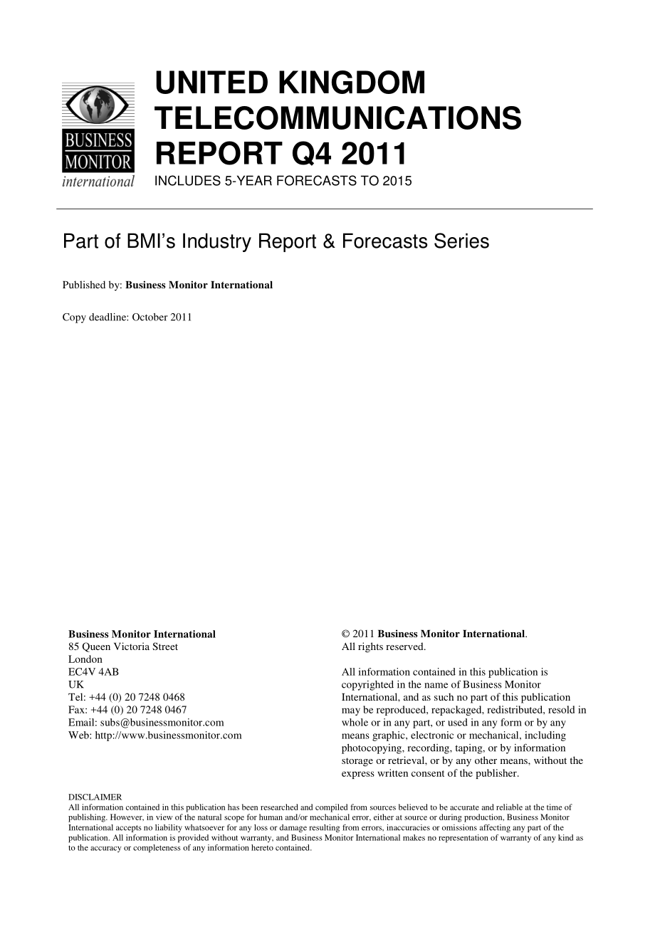BMI_United_Kingdom_Telecommunications_Report_Q4_2011_第2页